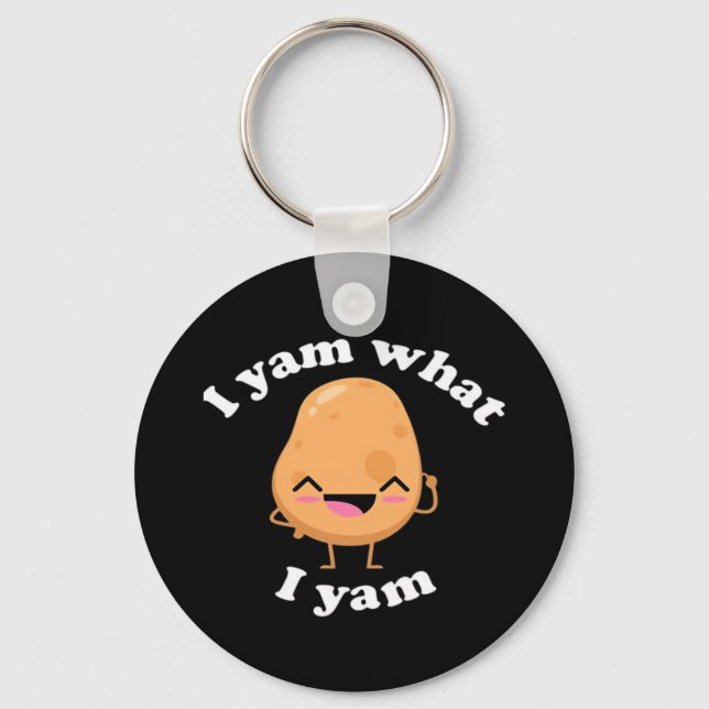 I Yam What I Yam, Cute Vegetarian Thanksgiving Pot Keychain (Front)