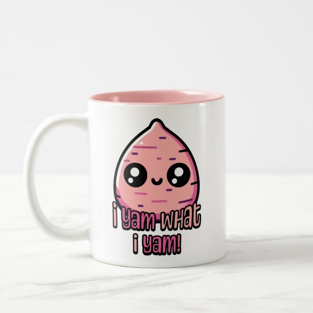 I Yam What I Yam! Cute Yam Pun Two-Tone Coffee Mug (Left)