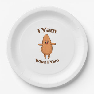 I Yam What I Yam Dancing Sweet Potato Thanksgiving Paper Plate