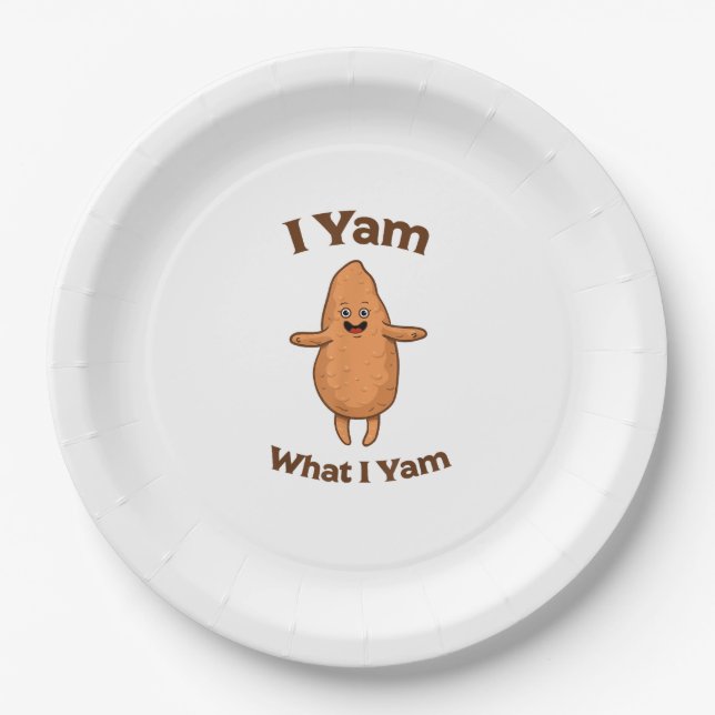 I Yam What I Yam Dancing Sweet Potato Thanksgiving Paper Plate (Front)