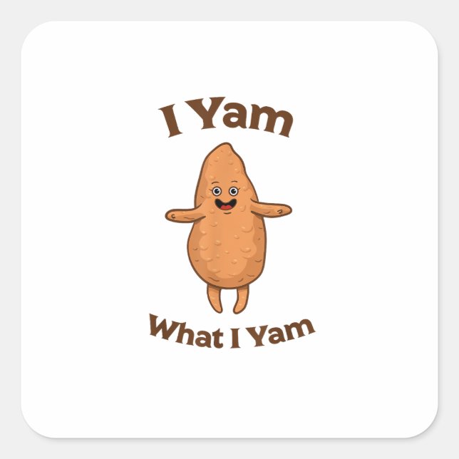 I Yam What I Yam Dancing Sweet Potato Thanksgiving Square Sticker (Front)