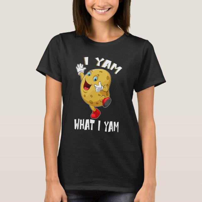 I Yam What I Yam Dancing Sweet Potato Thanksgiving T-Shirt (Front)