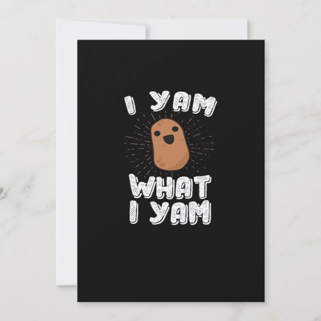 I Yam What I Yam Funny Potato Pun Thanksgiving Holiday Card (Front)