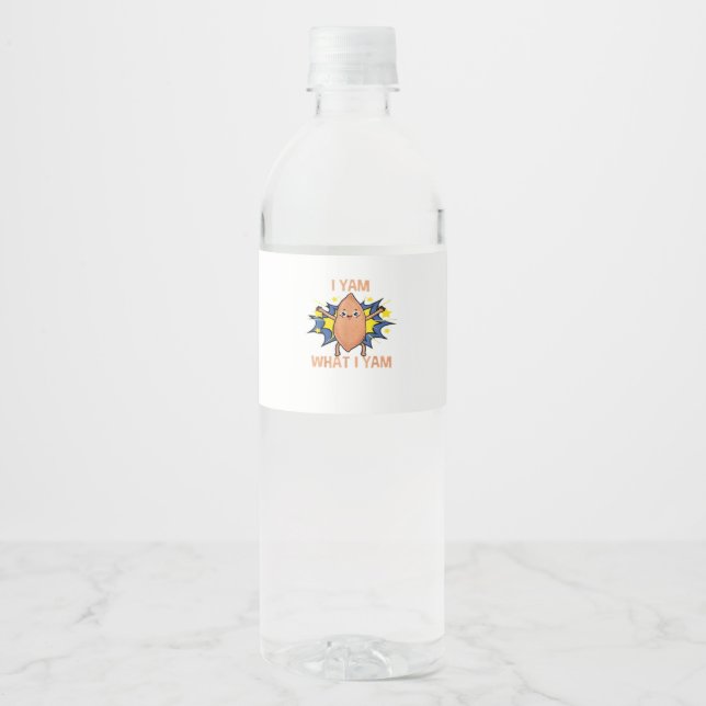 I Yam What I Yam Funny Sweet Potato Thanksgiving S Water Bottle Label (Front)