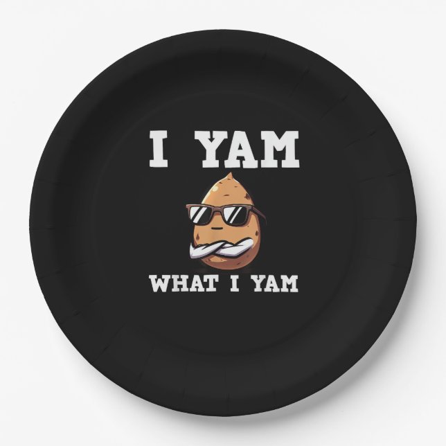 I Yam What I Yam Humourous V-Neck Paper Plate (Front)