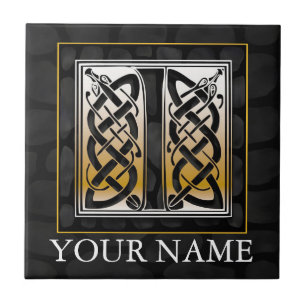 I "Your Name" Celtic Black Stone Monogram Tile