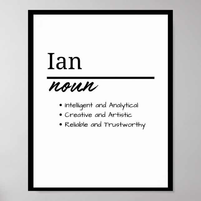 Ian, Boy Personalized Name Definition Poster (Front)