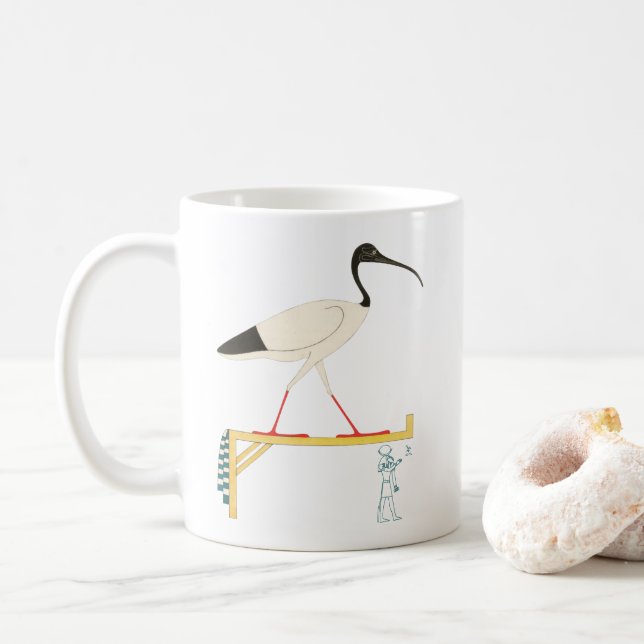 Ibis Illustration & Thoth Hieroglyphic Coffee Mug (With Donut)