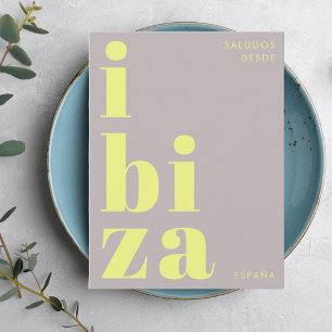 Ibiza España modern typography yellow Postcard