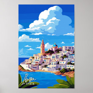 Ibiza Spain Art vintage travel illustration Poster