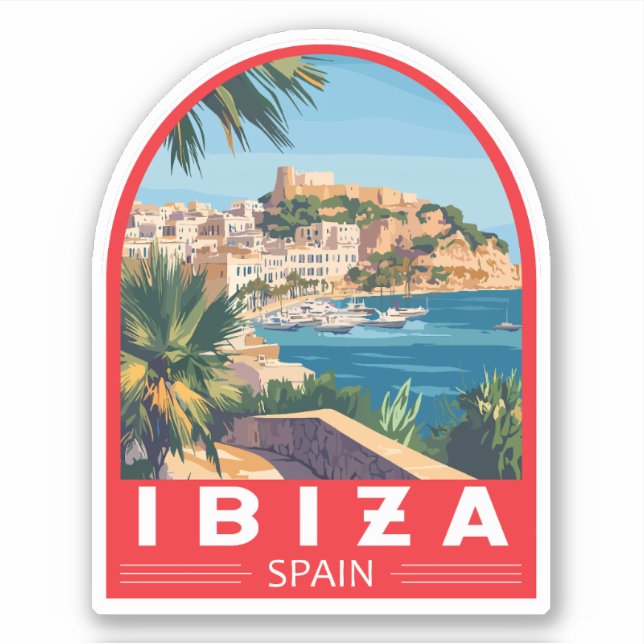 Ibiza Spain Illustration Travel Art Vintage (Front)