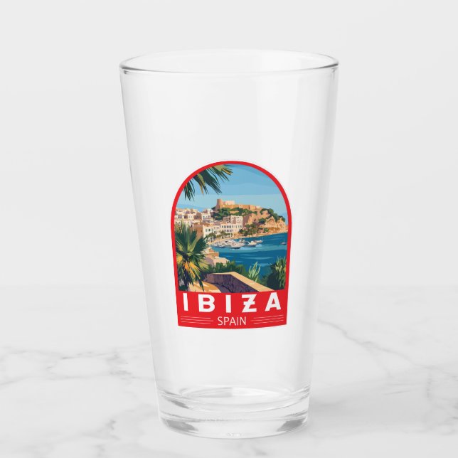 Ibiza Spain Illustration Travel Art Vintage Glass (Front)