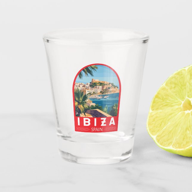 Ibiza Spain Illustration Travel Art Vintage Shot Glass (Front)