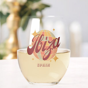 Ibiza Spain Party Disco ball Retro Vintage Stemless Wine Glass