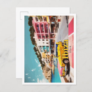 Ibiza Spain Pop Art Travel Illustration Postcard