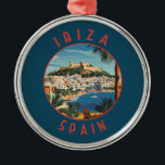 Ibiza Spain Retro Distressed Circle Metal Ornament<br><div class="desc">Ibiza retro vector travel design. Ibiza is one of the Balearic islands,  an archipelago of Spain in the Mediterranean Sea.</div>