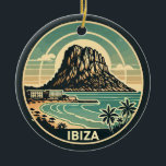 Ibiza Spain Rock of Es Vedra Travel Art Badge Ceramic Ornament<br><div class="desc">Ibiza retro vector travel design. Ibiza is one of the Balearic islands,  an archipelago of Spain in the Mediterranean Sea.</div>