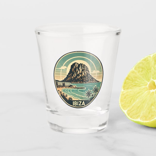Ibiza Spain Rock of Es Vedra Travel Art Badge Shot Glass (Front)