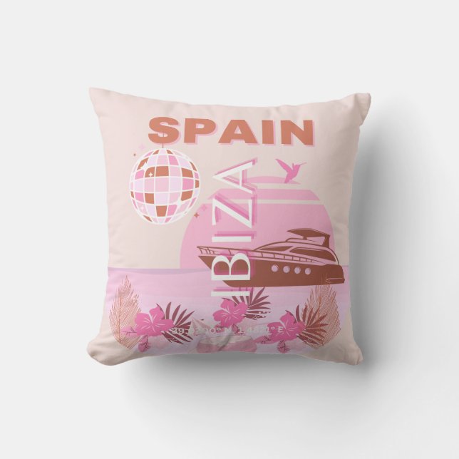 Ibiza, Spain, Travel Art, Preppy Art, Pastel Throw Pillow (Front)