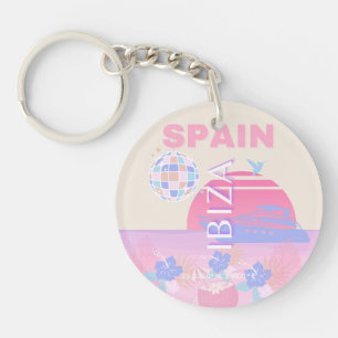 Ibiza, Spain, Travel Art, Preppy Art, Pink Keychain