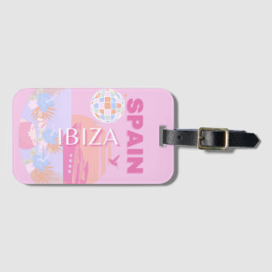 Ibiza, Spain, Travel Art, Preppy Art, Pink Luggage Tag