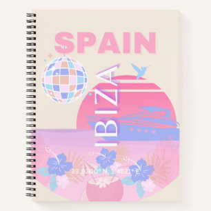 Ibiza, Spain, Travel Art, Preppy Art, Pink Notebook