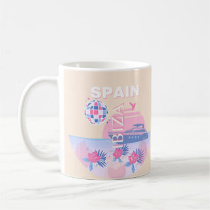 Ibiza, Spain, Travel Art, Preppy Art, Pink, Pastel Coffee Mug