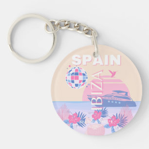 Ibiza, Spain, Travel Art, Preppy Art, Pink, Pastel Keychain