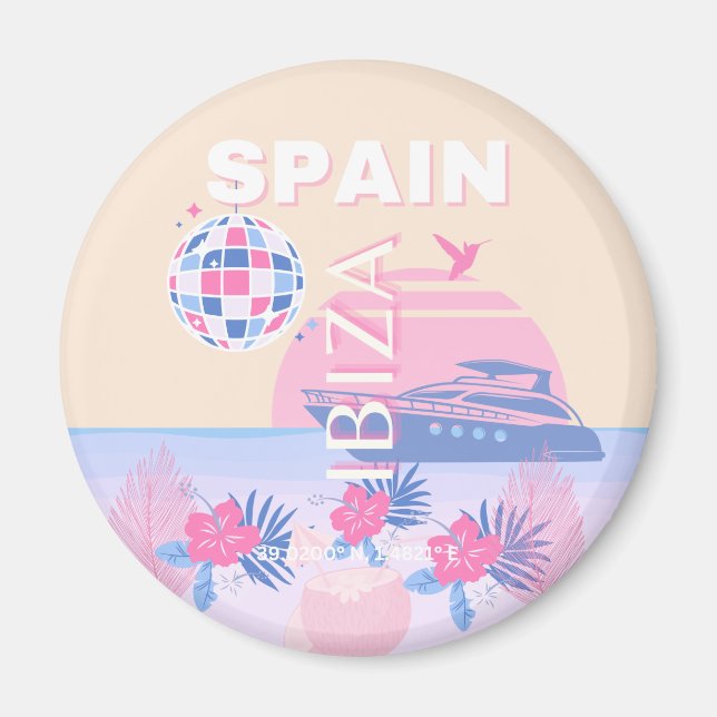 Ibiza, Spain, Travel Art, Preppy Art, Pink, Pastel Magnet (Front)