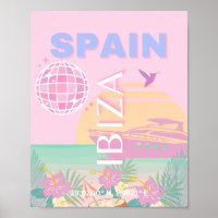 Ibiza, Spain, Travel Art, Preppy Art, Pink