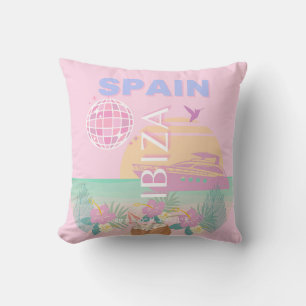 Ibiza, Spain, Travel Art, Preppy Art, Pink Throw Pillow