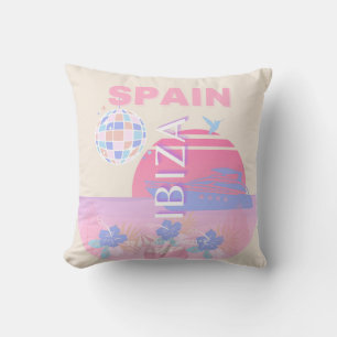 Ibiza, Spain, Travel Art, Preppy Art, Pink Throw Pillow