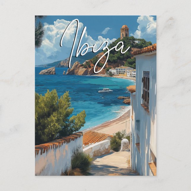 Ibiza Spain Travel Postcard - Vintage Style (Front)