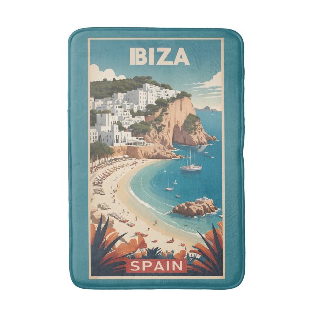 Ibiza, Spain Travel Poster Bath Mat (Front Vertical)