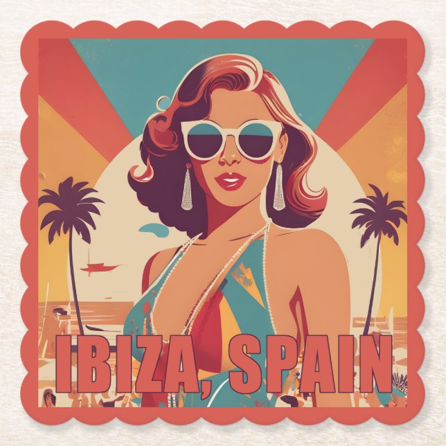 Ibiza, Spain Travel Poster Paper Coaster (Front)