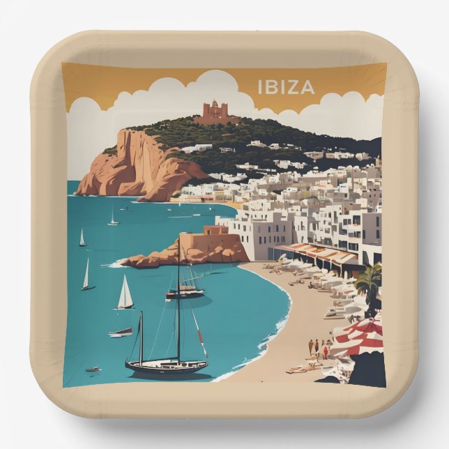 Ibiza, Spain Travel Poster Paper Plate (Front)