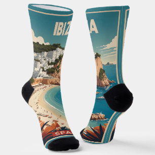 Ibiza, Spain Travel Poster Socks