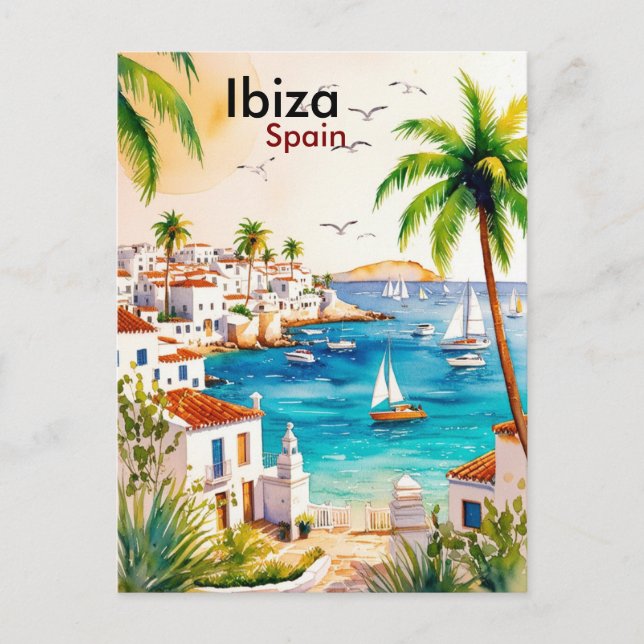 Ibiza Spain Travel watercolor art Postcard (Front)