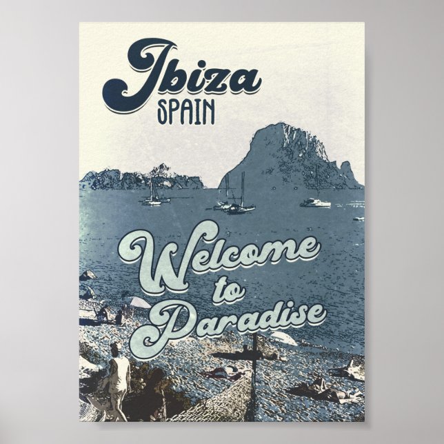 Ibiza Spain Vintage Retro Travel Vacation Art Poster (Front)