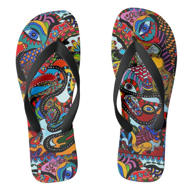 Ibiza Style Adult Flower-Art Flip Flops (Footbed)