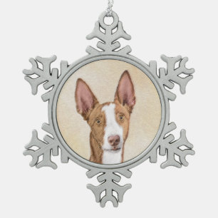 Ibizan Hound Painting - Cute Original Dog Art Snowflake Pewter Christmas Ornament