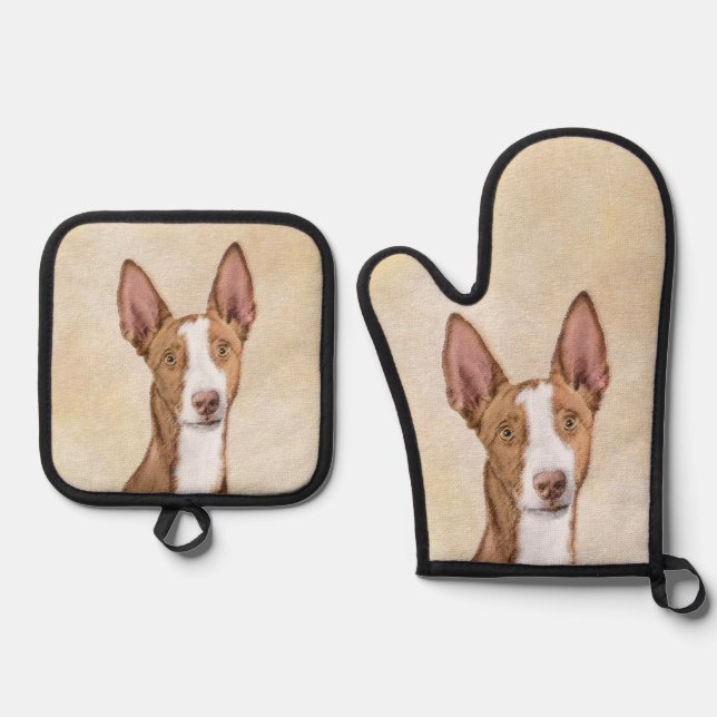 Ibizan Hound Painting Smooth Red Original Dog Art Oven Mitt & Pot Holder Set (Front)