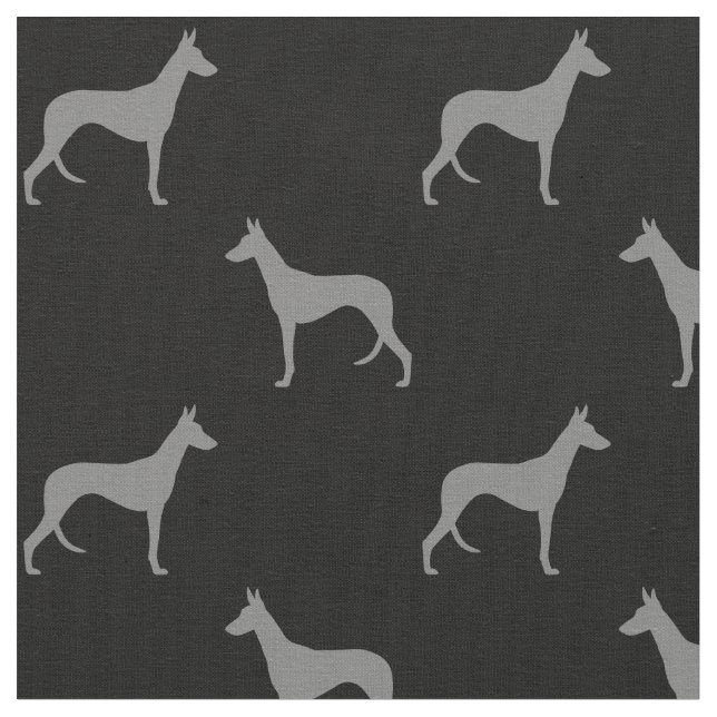 Ibizan Hound Silhouettes Grey and Black Patterned Fabric (Close Up)