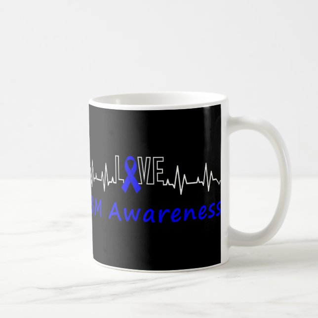 Ibm Awareness Blue Ribbon Love Heartbeat Support Q Coffee Mug (Right)