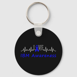 Ibm Awareness Blue Ribbon Love Heartbeat Support Q Keychain
