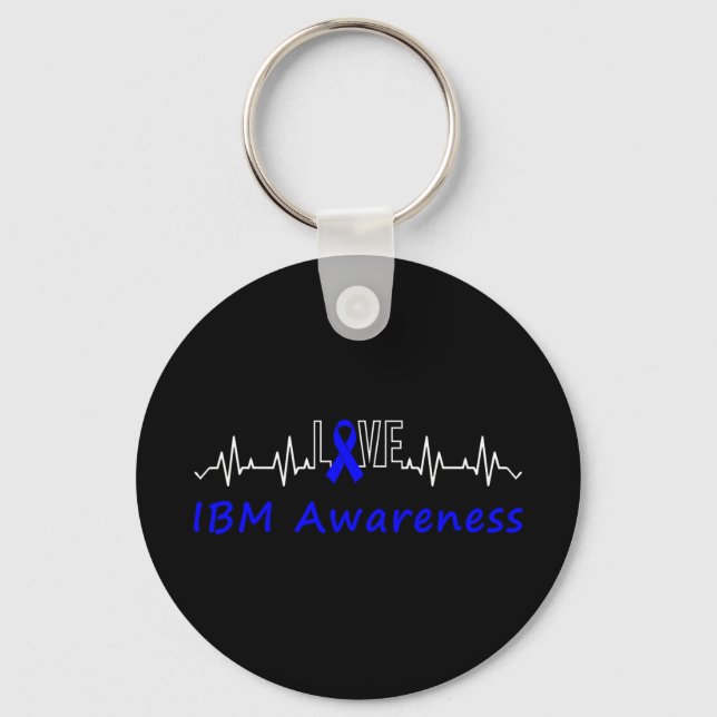 Ibm Awareness Blue Ribbon Love Heartbeat Support Q Keychain (Front)