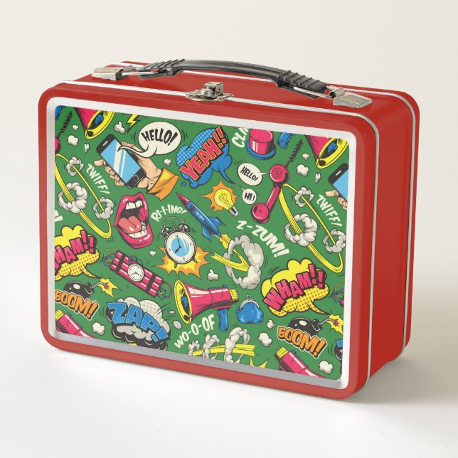 ibrant Retro Comic Pop Art Metal Lunch Box (Front)