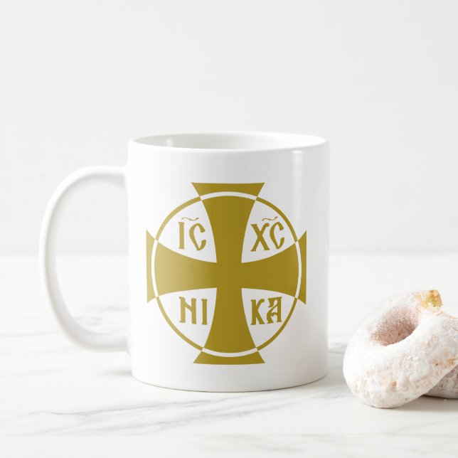 IC XC NIKA Christogram Jesus Christ Conquers Coffee Mug (With Donut)