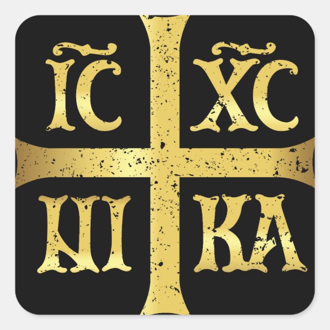 IC XC NIKA JESUS CHRIST CONQUERS SQUARE STICKER (Front)