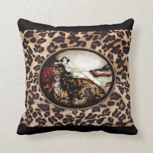 Icart Leopard Lady on Leopard Print Pillow